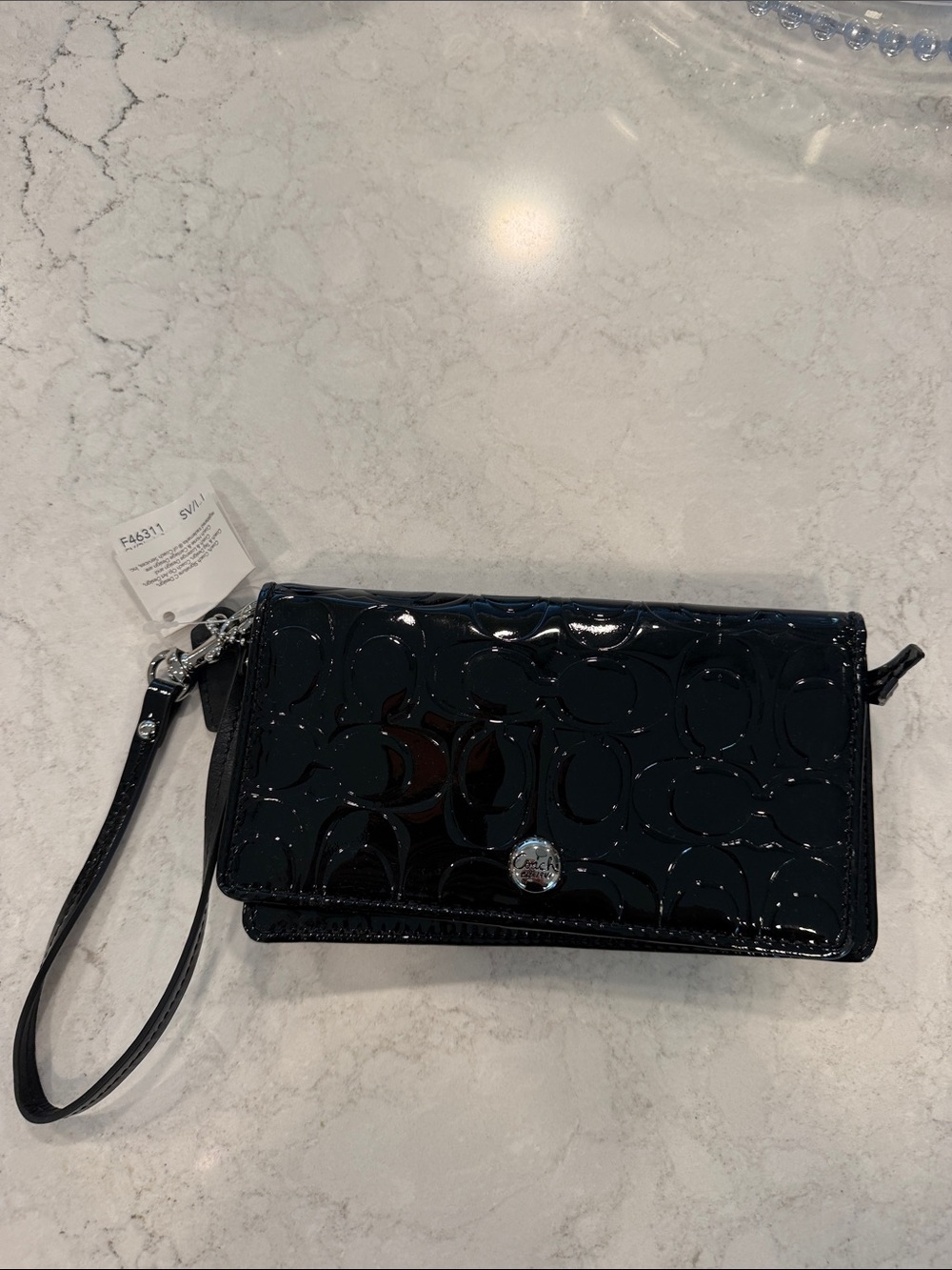 Coach Glossy Black Patent Wristlet Clutch